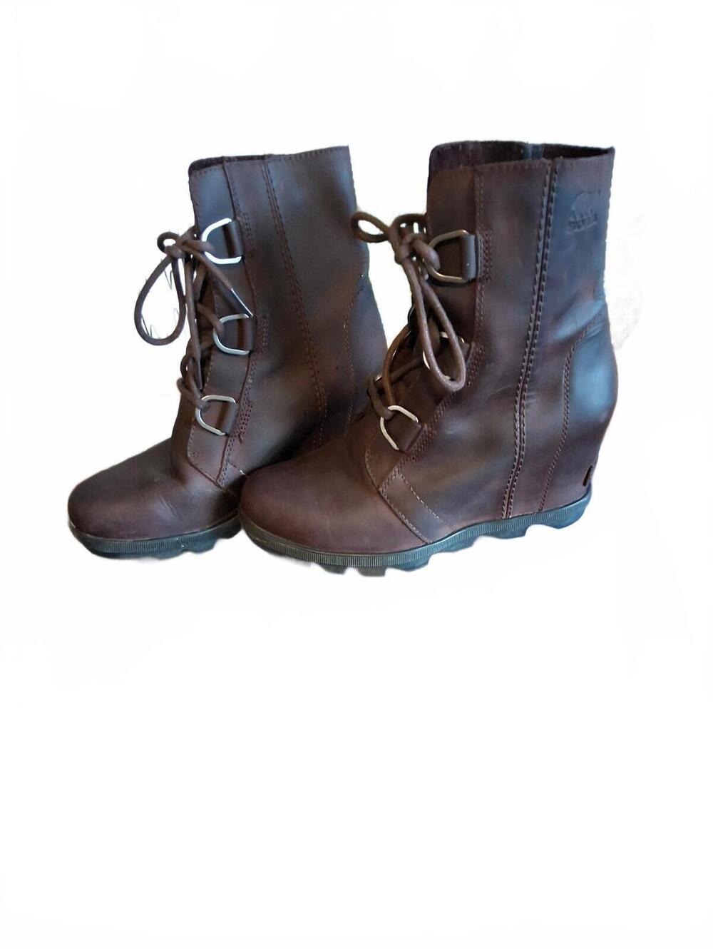 Sorel Joan of Arctic Wedge II Brown Leather Lace Up Boots Women's Size 7